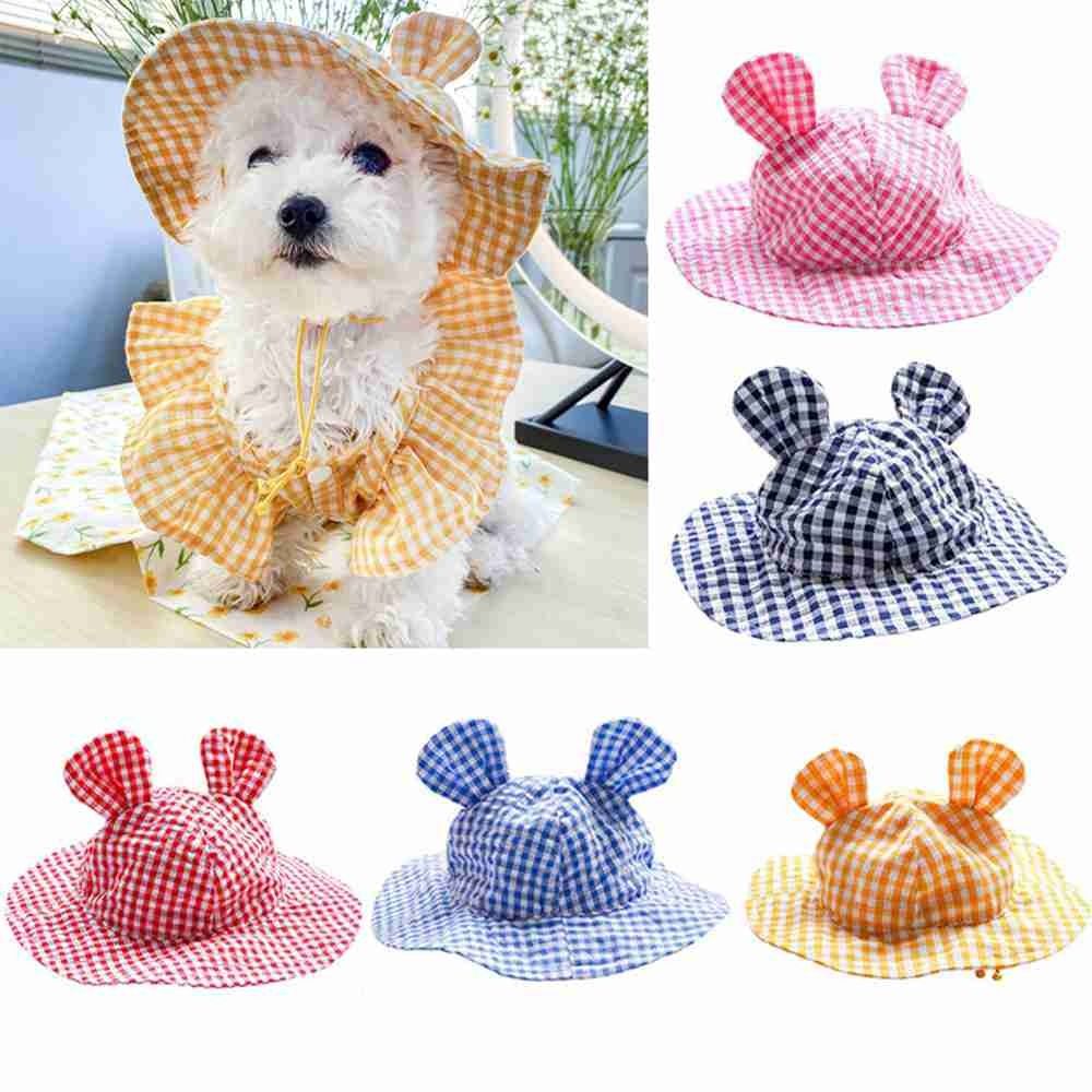 Adjustable Pet Dog Hat - Cute Checkered Summer Cap