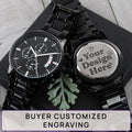 Customizable Engraved Black Chronograph Watch – Personalized Gift for Him