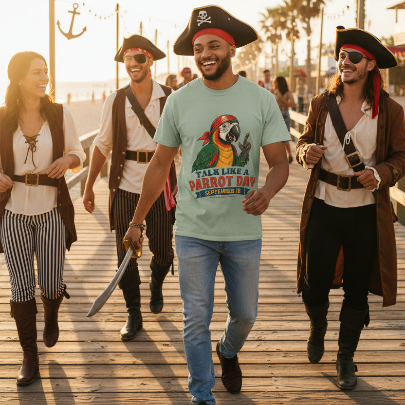 Talk Like a Pirate Day T-Shirt – September 19 Pirate Parrot Graphic Tee