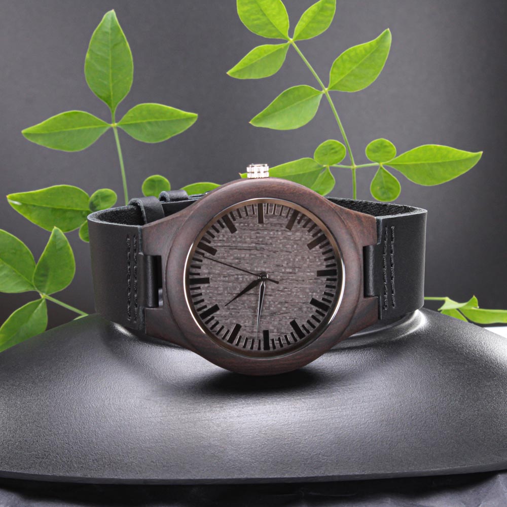 Engraved Sandalwood Watch – Japanese Quartz with Leather Strap