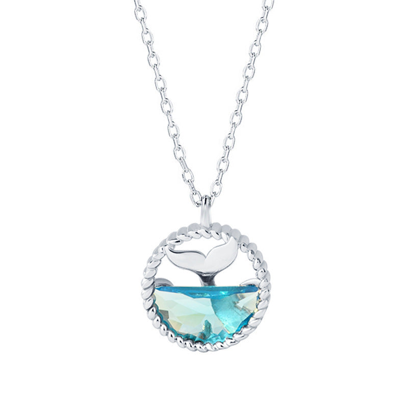 S925 Silver Mermaid Tears Ocean Crystal Necklace – Whale Drop Pendant