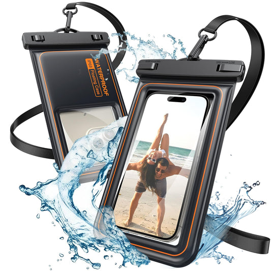 MINSLIS Waterproof Phone Pouch (2-Pack) BG01 IP68 Floating Waterproof Phone Case for iPhone 16 Pro Max Dry Bag for Beach Cruise Kayak Black