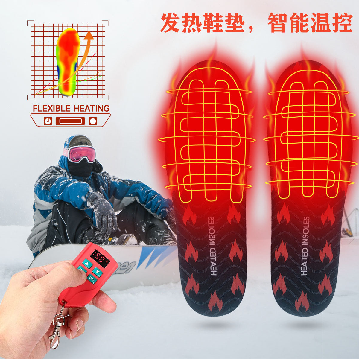 USB Heated Insoles with LED Remote Temperature Control