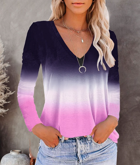 Gradient V-Neck Flowy Tee for Women