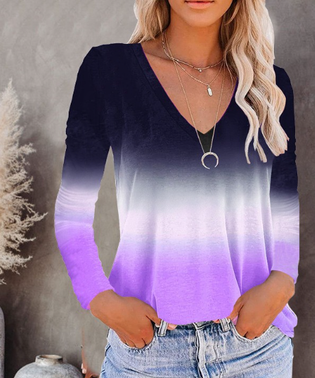 Gradient V-Neck Flowy Tee for Women