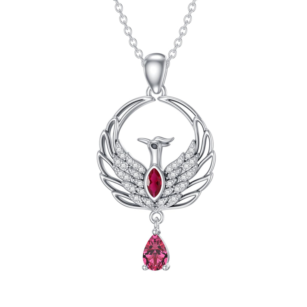 Phoenix Birthstone Necklace — July Ruby | Rebirth Pendant Gift for Women