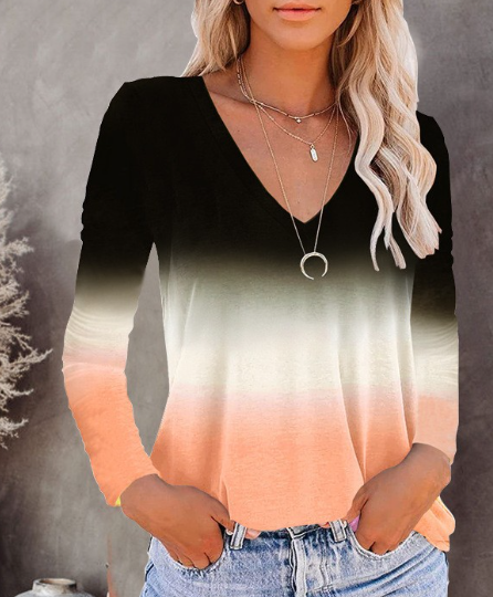 Gradient V-Neck Flowy Tee for Women