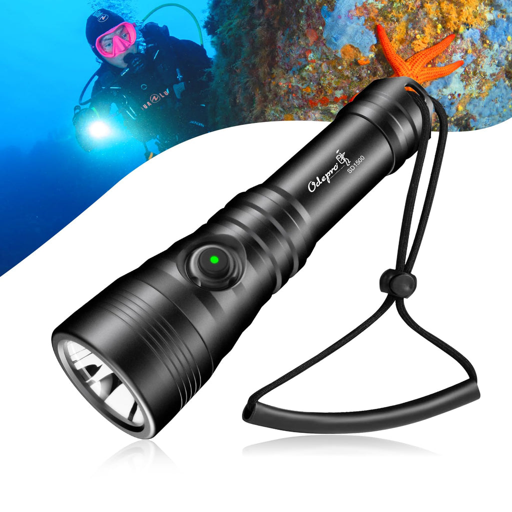 Odepro SD1500 Dive Light — 1500 Lumen Rechargeable Scuba Flashlight